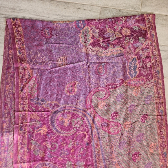 Pashmina Scarf Purple 100% Cashmere Paisley Floral Fringe Wrap Bohochic Gift - Picture 7 of 13